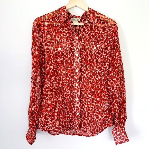 Lucky Brand Silk Sheer Leopard Print Button Down - Picture 2 of 8